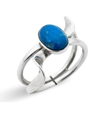 Oya Silver Doğal Mavi Apatit Taşlı Gümüş Kadın Yüzük [OYSY090]