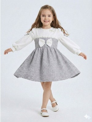 Kurdele Detaylı Kız Çocuk Elbise 4-10 Yaş 4407