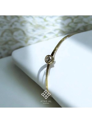 Atas Al Diamond Altın Kaplama Tektaş Detaylı Flex Yılan Sırtı Bileklik 925 Ayar Gümüş