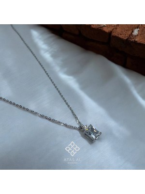 Atas Al Diamond Italyan Kesim Baget Kolye 925 Ayar Gümüş
