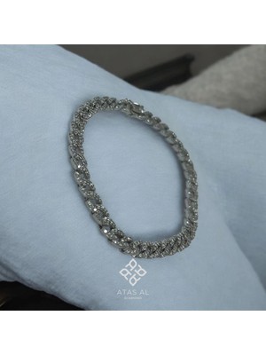Atas Al Diamond Italyan Tasarım Zarif Taş Dizim 925 Ayar Gümüş Bileklik