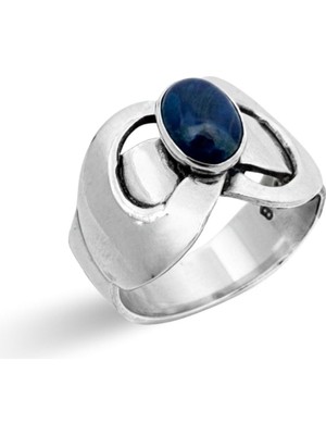 Oya Silver Retro Doğal Lapis Lazuli Taşlı Gümüş Kadın Yüzük [OYSY101]