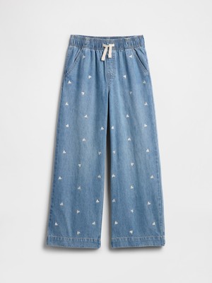 Gap Kız Çocuk Mavi High Rise Pull-On Wide-Leg Jean Pantolon