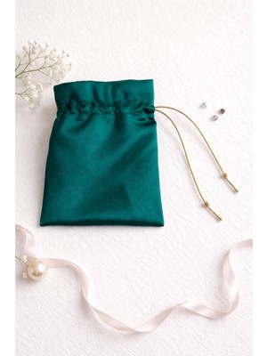 Buem Shop Satin Luxe Green Mini Kese 10X15 cm | Saten Hediye & Takı Kesesi – Yeşil Şık Sunum