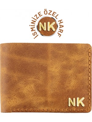 Değirmen Grup Isme Özel Yatay Klasik Cüzdan - %100 Rainbow Deri - A010001 - Camel