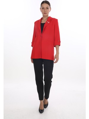 White Diamond Broş ve Düğme Detaylı Ceket 42 - Kırmızı