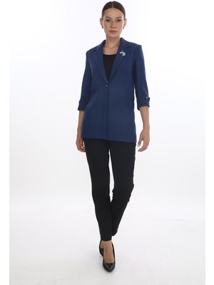 White Diamond Broş ve Düğme Detaylı Ceket 38 - Indigo