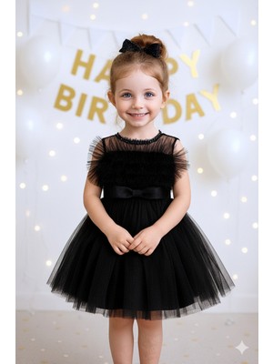 Treemass Abiye Kız Çocuk Elbisesi Tüllü Saten Incili Düğün ve Doğum Günü