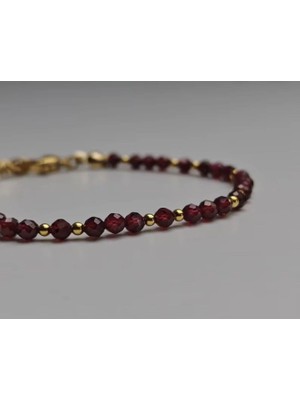 Taşmir Lal Garnet Doğal Taş Bileklik Altın Kaplama Aparatlı