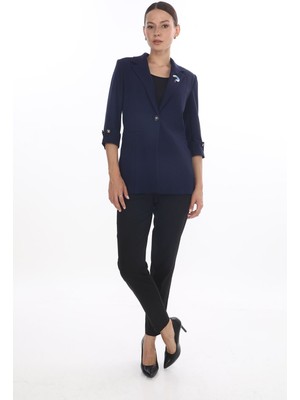 White Diamond Broş ve Düğme Detaylı Ceket 44 - Lacivert