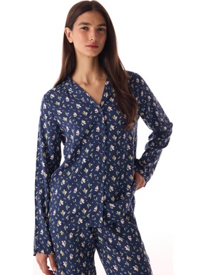 Penti Koyu Mavi Pretty Flowers Gömlek Pantolon Pijama Takımı
