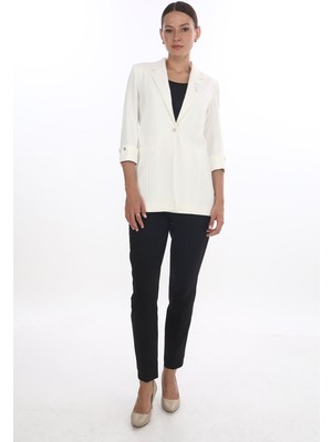 White Diamond Broş ve Düğme Detaylı Ceket 42 - Beyaz