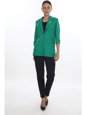 White Diamond Broş ve Düğme Detaylı Ceket 42 - Yeşil