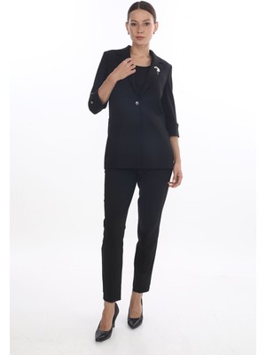 White Diamond Broş ve Düğme Detaylı Ceket 38 - Siyah