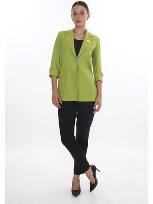 White Diamond Broş ve Düğme Detaylı Ceket 44 - Fıstık Yeşili