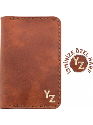 Değirmen Grup Isme Özel Dikey Mini Cüzdan - %100 Rainbow Deri - A010005 - Tobacco