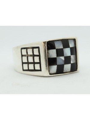 Canka Sedef ve Oniks Taşlı 925 Ayar Gümüş Erkek Yüzük