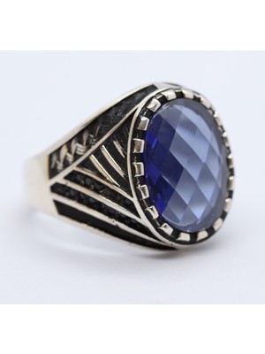 Canka Mavi Taşlı 925 Ayar Gümüş Erkek Yüzük