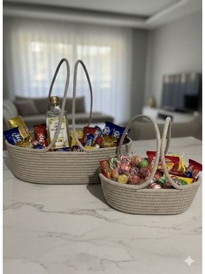 Ms Milasewing Milasewing: El Emeği Pamuklu Halat Sepet Seti - 2’li Çok Amaçlı Dekoratif Düzenleyici