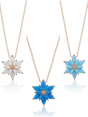 925 Ayar Papatya Silver Opal Lotus Kolye.rose.gold.rodaj Lotus