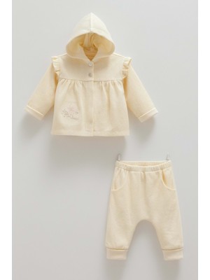 Caramell Soft Style Kapüşonlu Triko Üçlü Takım - TKK2102 - Ekru - 9 - 12 Ay Ekru