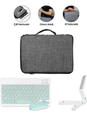 Microcase Honor Pad V9 11.5 Inch Tablet Uyumlu Gri Çanta + Türkçe Bluetooth Klavye +Mouse + Standı - Yeşil AL5161