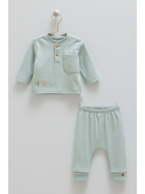 Caramell Hello Forest Yaka Düğmeli Alt Üst Takım  - TKE1953 - Yeşil - 6 - 9 Ay Yeşil