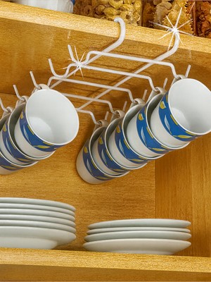 Alper Banyo Beyaz Metal 10 Kancalı Fincan Kupa Bardak Askısı Dolap Içi Kancalı Fincan Askılığı