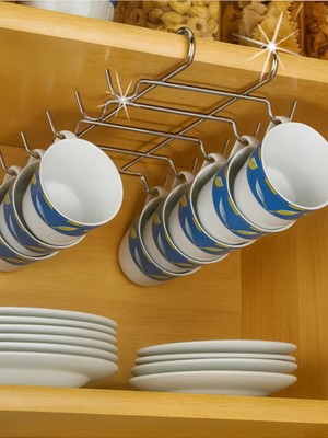 Alper Banyo Krom Metal 10 Kancalı Fincan Kupa Bardak Askısı Dolap Içi Kancalı Fincan Askılığı