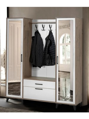 Lotus Ceviz Krem Aynalı Portmanto