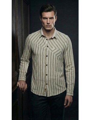 Hobi Clup Çizgili Göğüs Cepli Erkek Gömlek