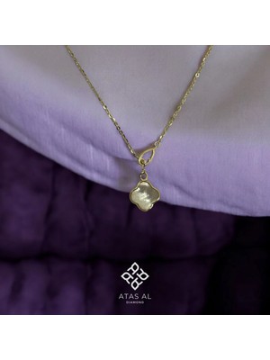 Atas Al Diamond Altın Kaplama Sedef Taşlı Yonca Asansörlü 925 Ayar Gümüş Kolye