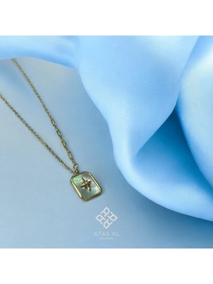 Atas Al Diamond Royal Shield Kraliyet Kalkanı Tek Taş 925 Ayar Gümüş Altın Kaplama Kolye