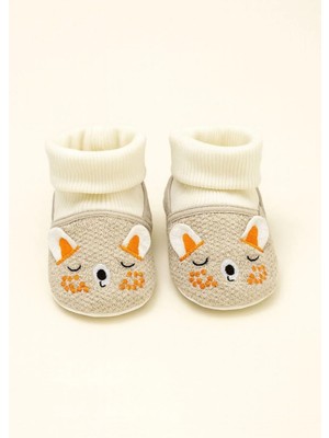 Minissa Baby Kids Bej Rengi Yumuşak Çoraplı Triko Bebek Patik Ilk Adım Panduf Kaydırmaz Taban