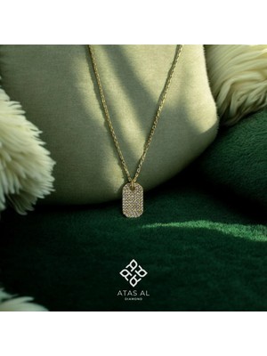 Atas Al Diamond Altın Kaplama Taş Dizim Künye 925 Ayar Gümüş Kolye | Italyan Tasarım