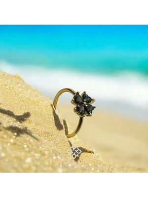 Atas Al Diamond Altın Kaplama Yonca Kalp Mor Kristal Taşlı Italyan Tasarım 925 Ayar Gümüş Yüzük