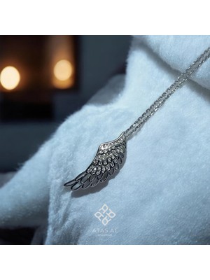 Atas Al Diamond Melek Kanadı Özel Taş Tasarım 925 Ayar Gümüş Kolye