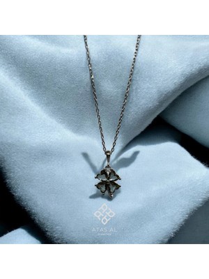 Atas Al Diamond Yonca Kalp Turkuaz Taşlı 925 Ayar Gümüş Kolye Italyan Tasarım