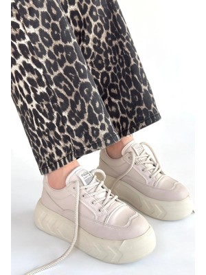 Emwa Bej Cilt Bağcıklı Spor Ayakkabı