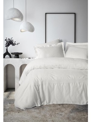 Nakışlı Çift Kişilik Saten Nevresim Takımı Galant Beyaz