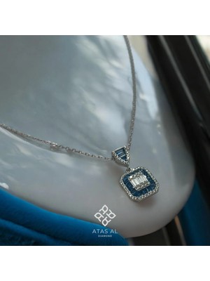 Atas Al Diamond Baget Pırlanta ve Safir Tasarım 925 Ayar Gümüş Kolye