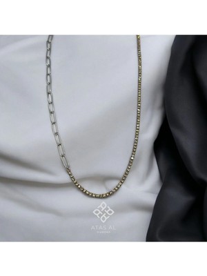 Atas Al Diamond Şampanya Su Yolu Altın Sarısı Taş Dizimli Kolye 925 Ayar Gümüş