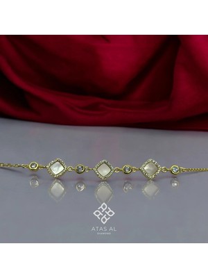 Atas Al Diamond Altın Kaplama Sedef Özel Taş Işlemeli 925 Ayar Gümüş Bileklik