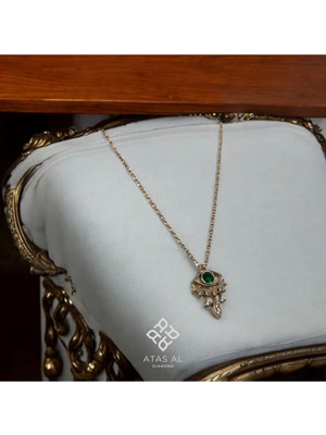 Atas Al Diamond Zümrüt Taşlı Göz Model 925 Ayar Rose Gümüş Kolye