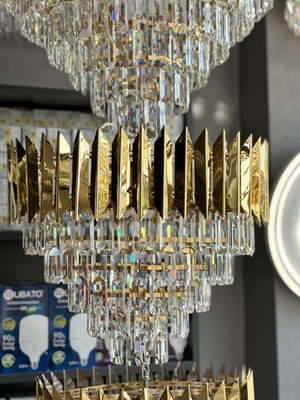 LED Yeni Model 50 cm Kristal Lüx Salon Avize Gold