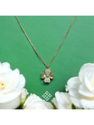 Atas Al Diamond Altın Kaplama Inci Yonca Şans Kolyesi 925 Ayar Gümüş