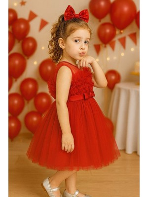 Treemass 514 Abiye Kız çocuk Elbisesi Tüllü Saten İncili Düğün ve Doğum Günü