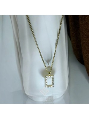 Atas Al Diamond Altın Kaplama Baget Taşlı 925 Ayar Gümüş Kolye