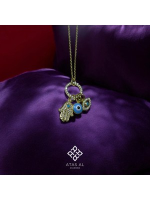Atas Al Diamond Fatma Ana Eli Göz Nazar Taş Işlemeli Altın Kaplama 925 Ayar Gümüş Kolye