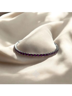 Atas Al Diamond Baget Mor Taş Çapraz Dizim Su Yolu 925 Ayar Gümüş Bileklik